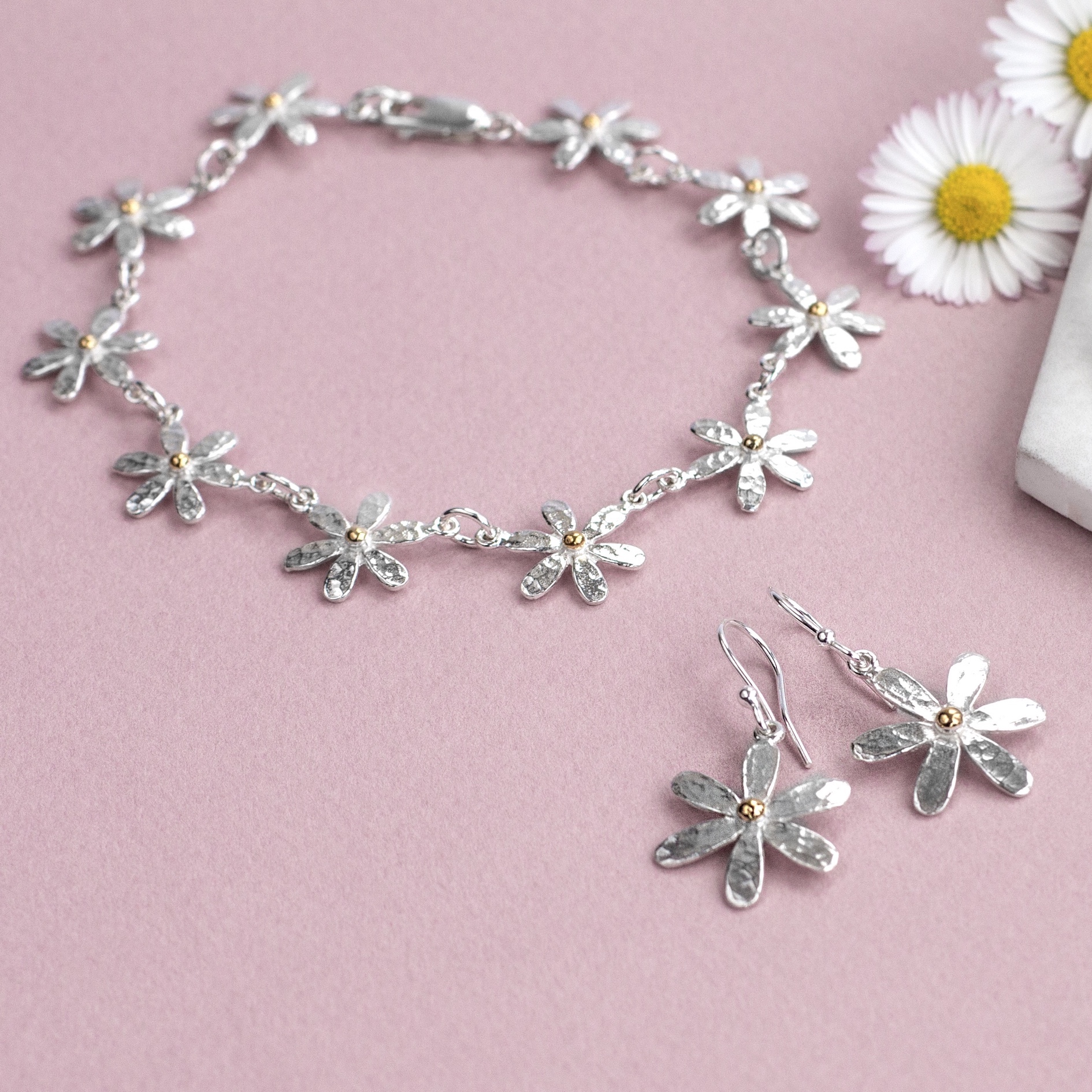The Daisy Collection, sterling silver daisy jewellery handmade in Bath